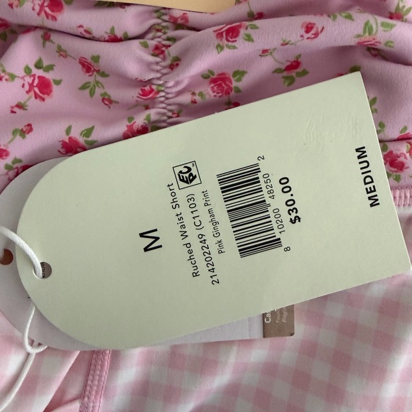 Blogilates Women's Ruched Waist Bike Shorts - Pink Gingham M - Picture 15 of 16